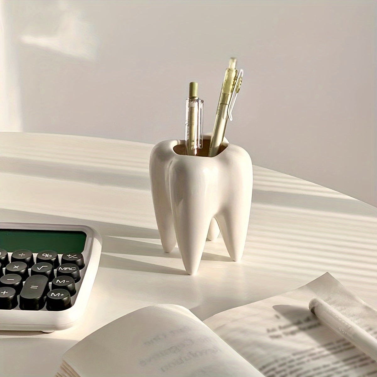 Ceramic Tooth-Shaped Pen Holder Desk Organizer for Bathroom Storage