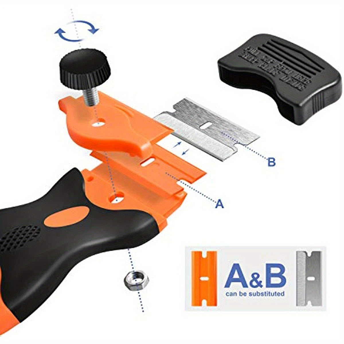 Double Edge Razor Blade Scraper Tool Orange Black for Glass and Surfaces