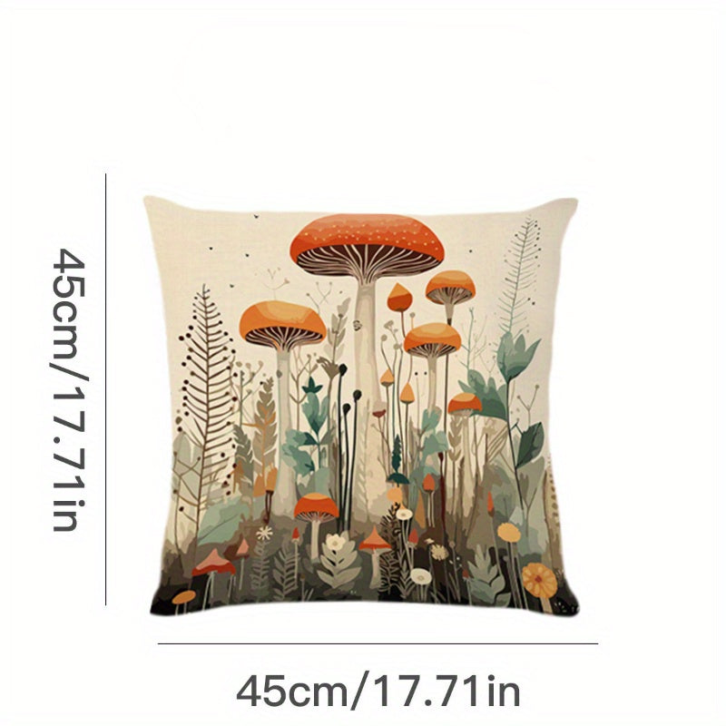 Deer and Mushroom Polyester Throw Pillow Cover Woven Style for Living Room Bedroom