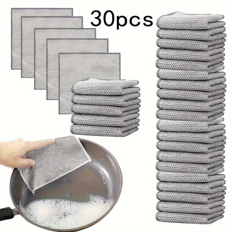30 Pieces Stainless Steel Scrubbers Metal Wire Dish Cloths for Kitchen Cleaning