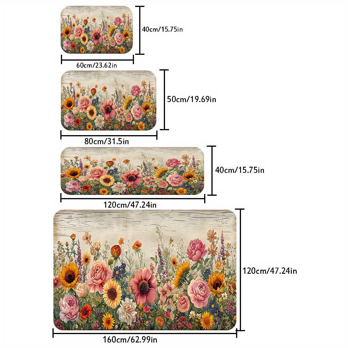 Vibrant Floral Non-Slip Kitchen Mat Polyester Washable Lightweight for Kitchen Living Bedroom Entryway