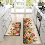 Vibrant Floral Non-Slip Kitchen Mat Polyester Washable Lightweight for Kitchen Living Bedroom Entryway