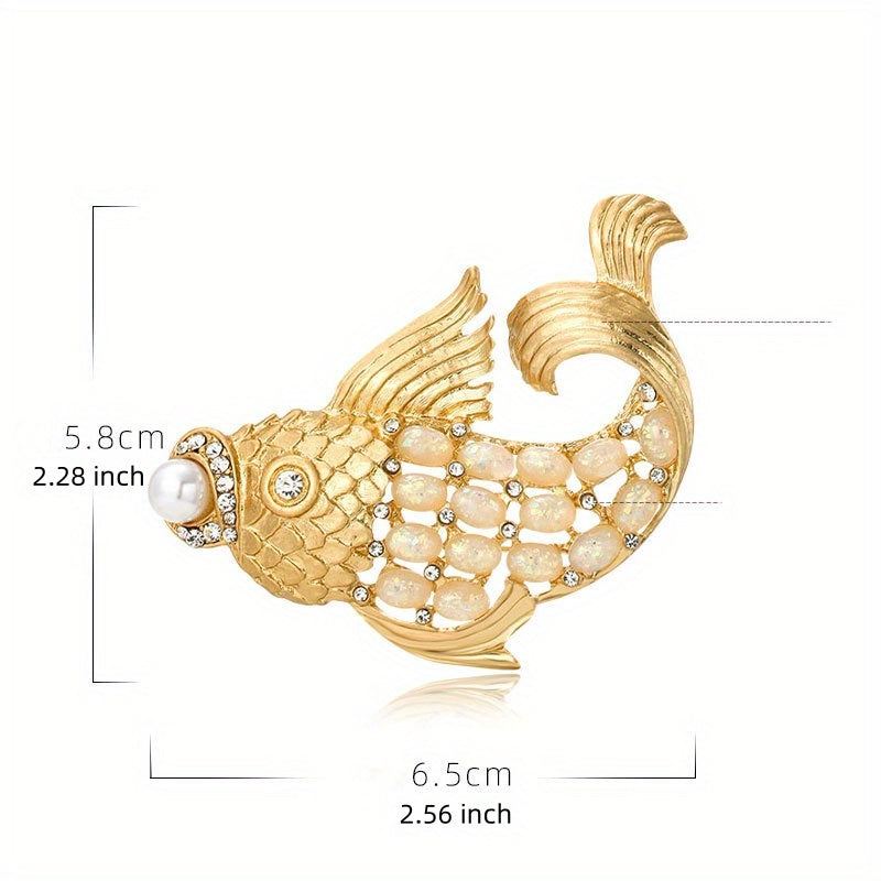 Crystal Fish Brooch Pin Rhinestone Animal Badge for Men and Women