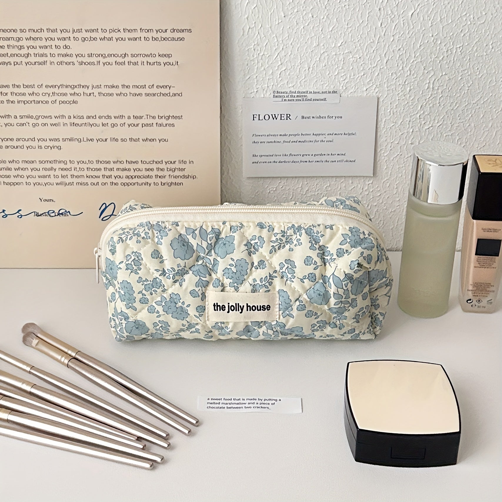 Estuche organizador con lazo de cuadros de poliéster para mujeres y niñas con cremallera