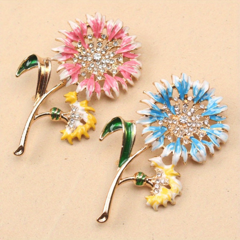 Vintage Enamel Painted Flower Rhinestone Brooch Jewelry for Women Gift