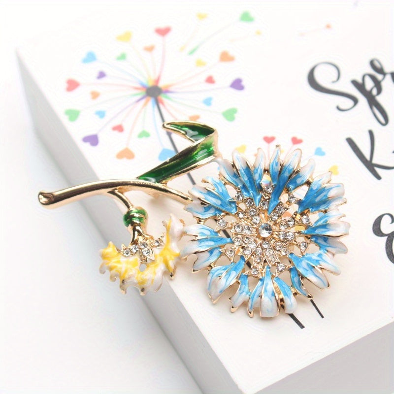 Vintage Enamel Painted Flower Rhinestone Brooch Jewelry for Women Gift