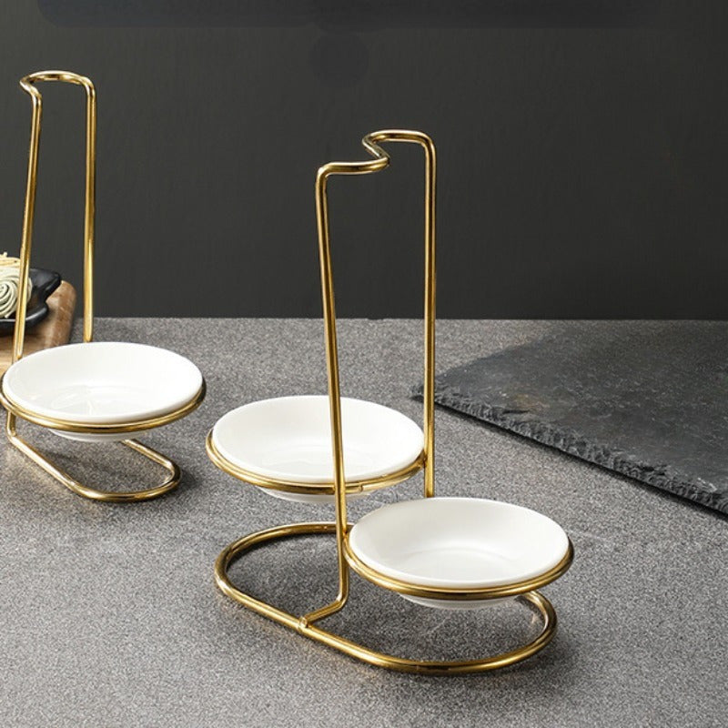 Golden-Tone Stainless Steel and Ceramic Hot Pot Spoon and Chopstick Holder Open Storage
