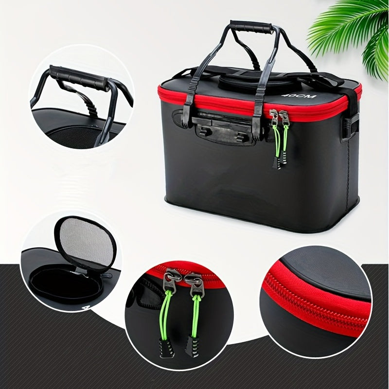 Waterproof EVA Fishing Gear Bag with Collapsible Live Fish Bucket and Tackle Storage