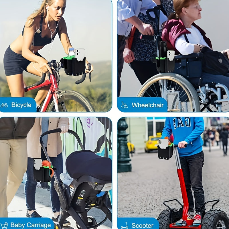 Universal Stroller Cup Holder with Phone Holder for Bikes Wheelchairs and Walkers