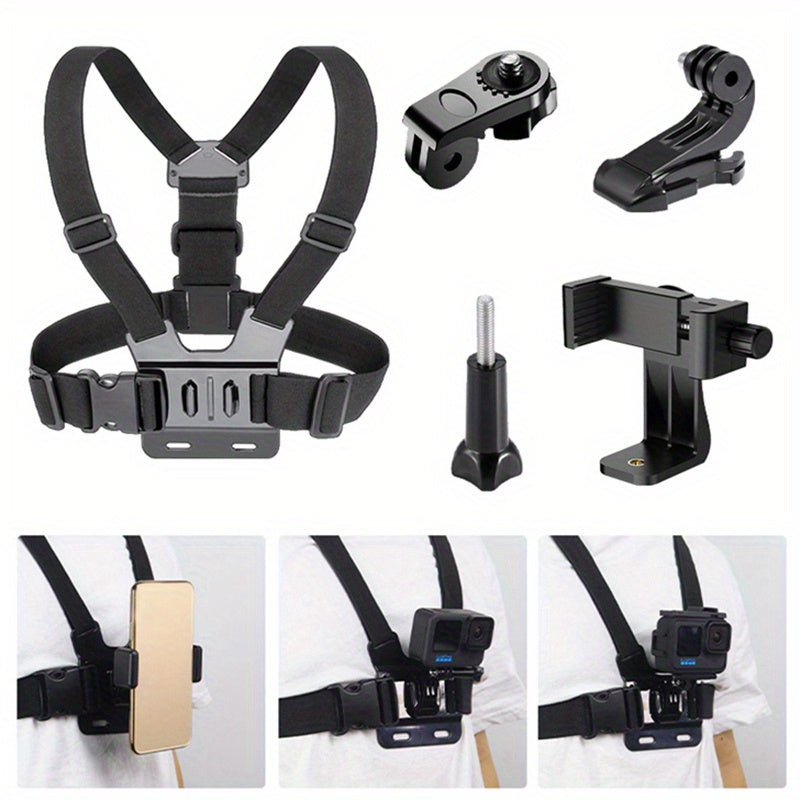 Mobile Phone Chest Mount for VLOG and POV Filming Adjustable Black Nylon