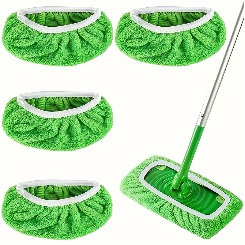 Set of 4 Reusable Flat Floor Mop Pads with Elastic Band for Easy Cleaning