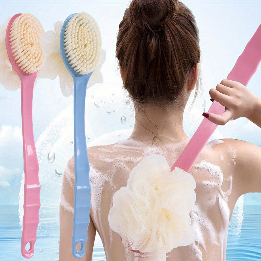 Dual-Headed Bath Brush with Soft Loofah for Back Scrubbing Oil-Free Battery-Free