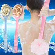 Dual-Headed Bath Brush with Soft Loofah for Back Scrubbing Oil-Free Battery-Free