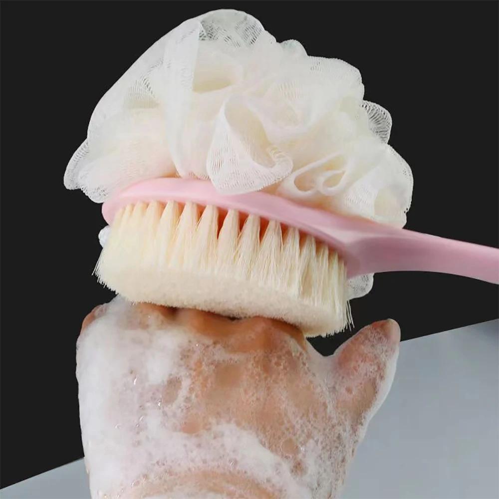 Dual-Headed Bath Brush with Soft Loofah for Back Scrubbing Oil-Free Battery-Free