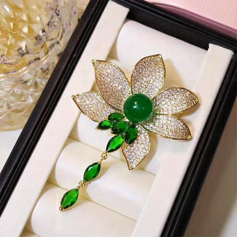 Women Rhinestone Lotus Brooch Pendant Elegant Jewelry Gift