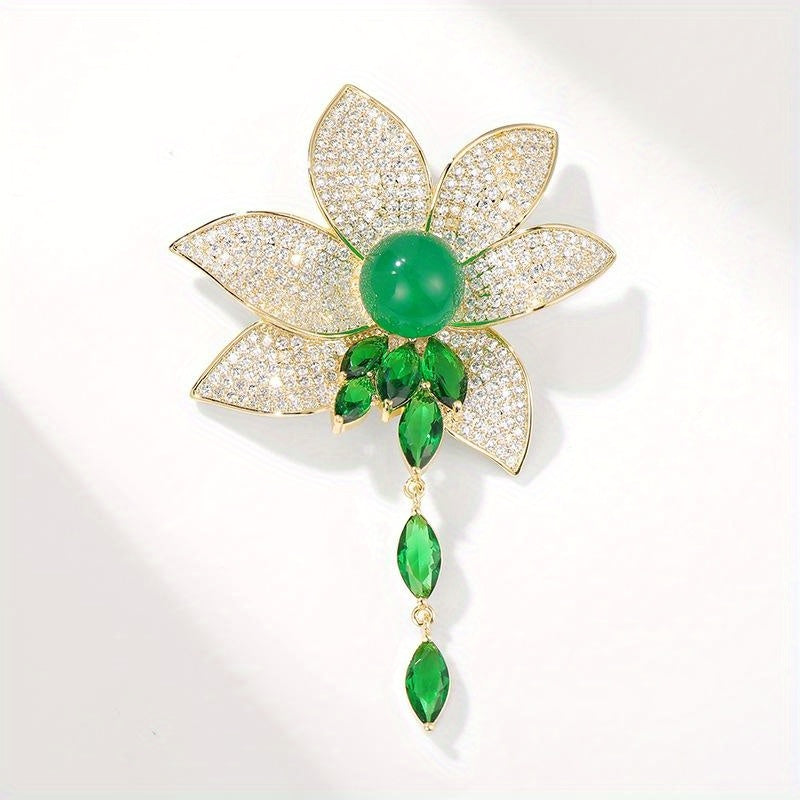Women Rhinestone Lotus Brooch Pendant Elegant Jewelry Gift