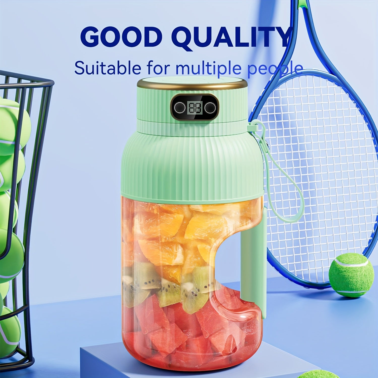 Portable Juicer Cup 1200ml with Lids Silicone Straw Type-C Charging