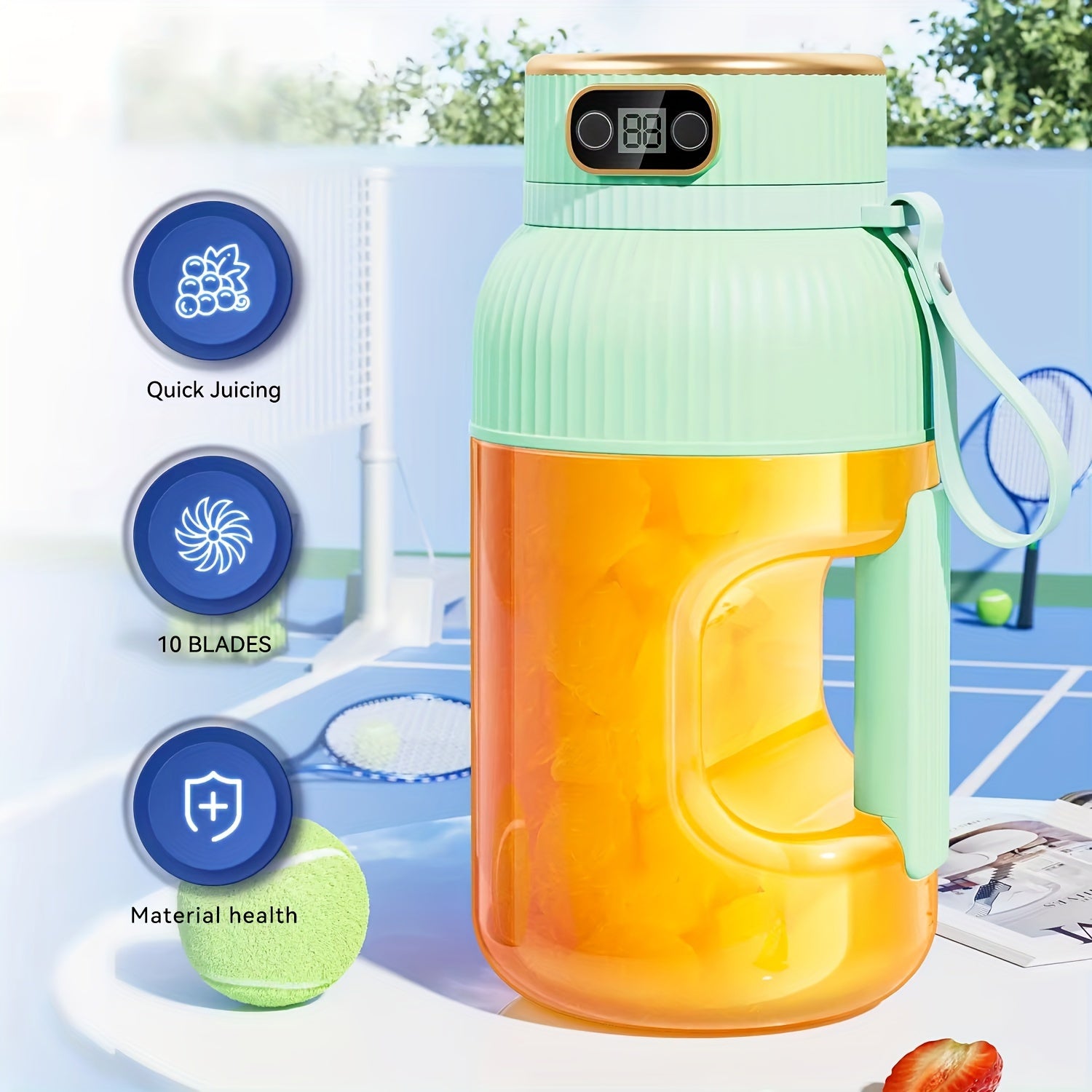 Portable Juicer Cup 1200ml with Lids Silicone Straw Type-C Charging