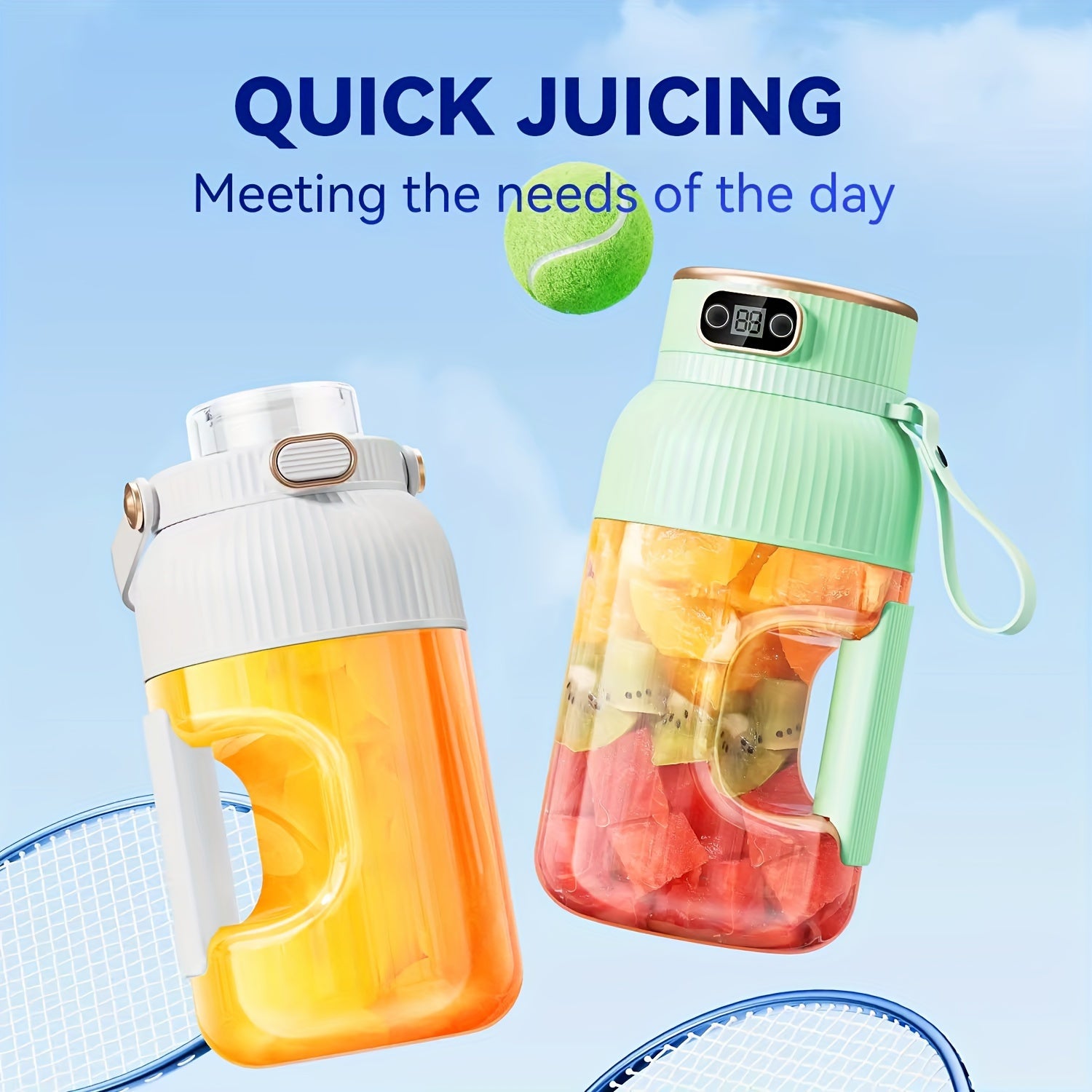 Portable Juicer Cup 1200ml with Lids Silicone Straw Type-C Charging