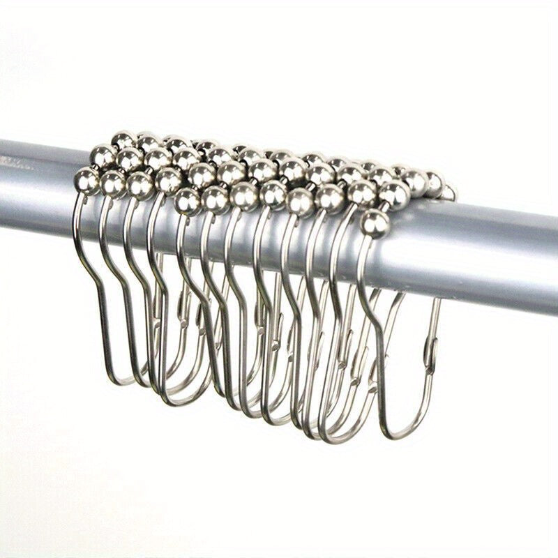 12 Stainless Steel Shower Curtain Hooks for Bathroom, Durable Easy Glide