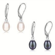 Sterling Silver Pearl Dangle Earrings Set for Women with Cultured Freshwater Pearls