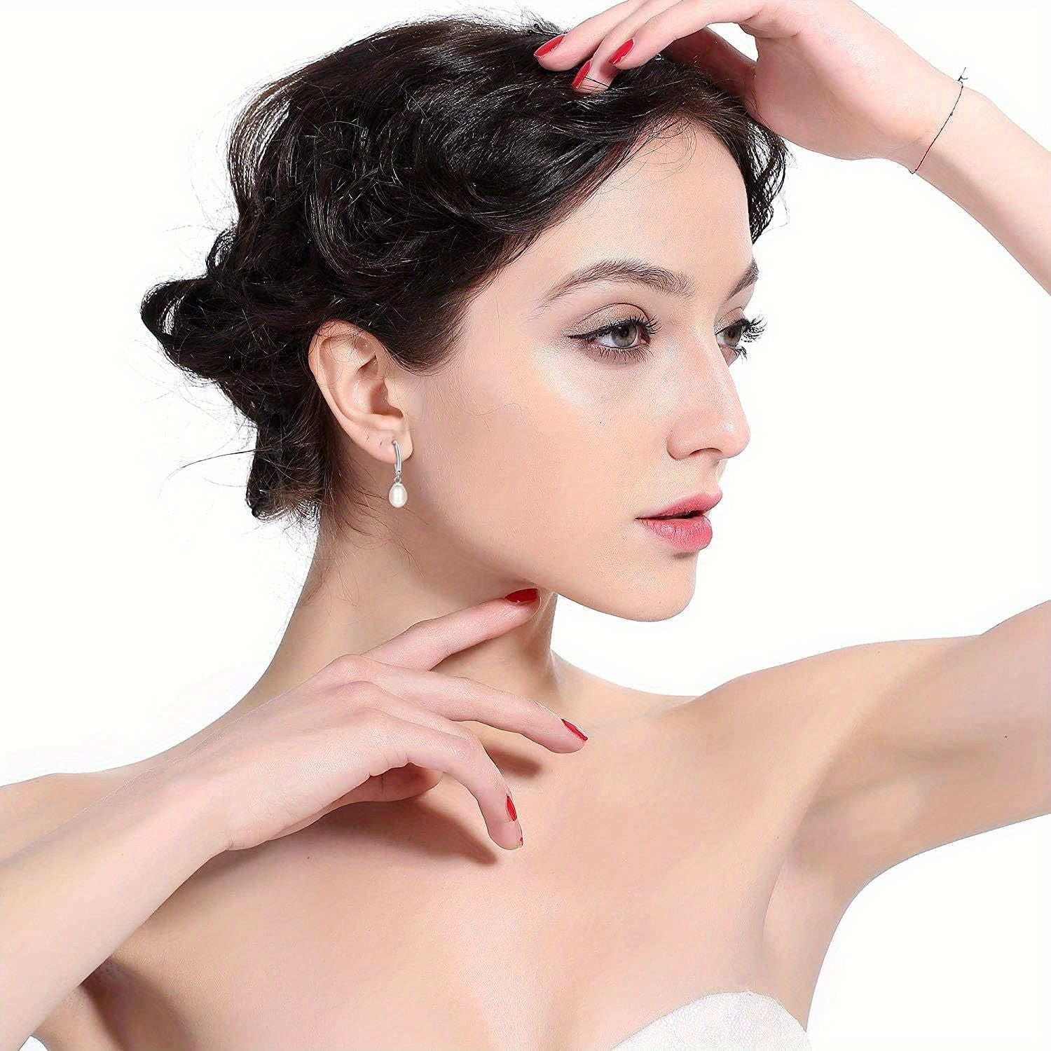 Sterling Silver Pearl Dangle Earrings Set for Women with Cultured Freshwater Pearls