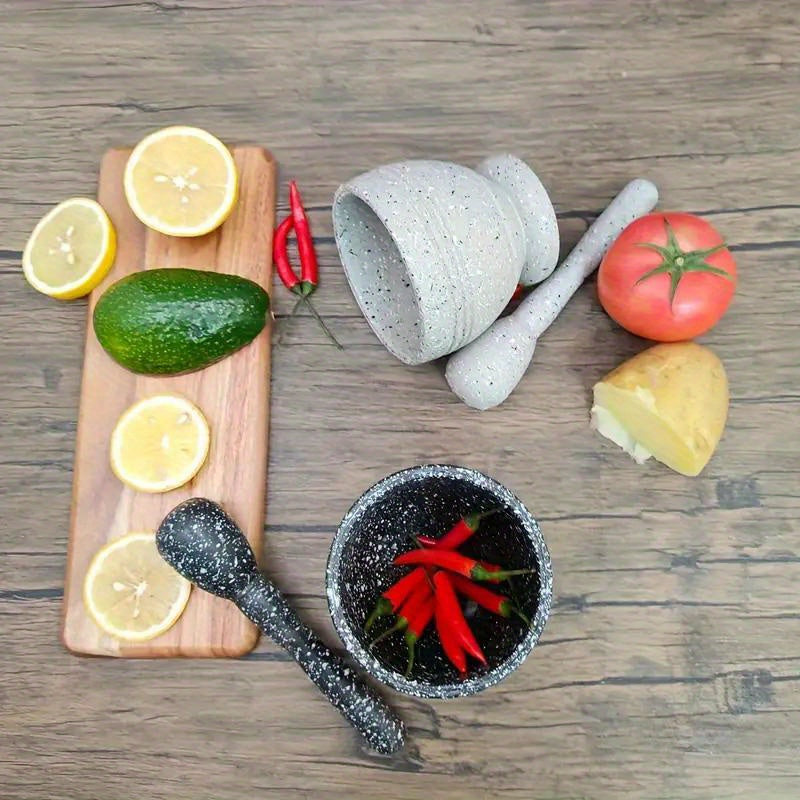 Manual Garlic Grinder Set with Mortar and Pestle, Pepper Crushing Bowl, Durable Kitchen Tool