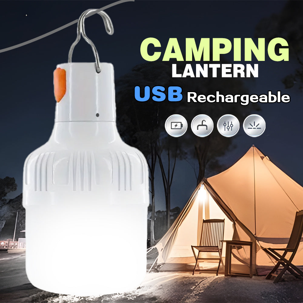 Rechargeable LED Camping Lantern with Hook, Searchlight, Emergency Floodlight