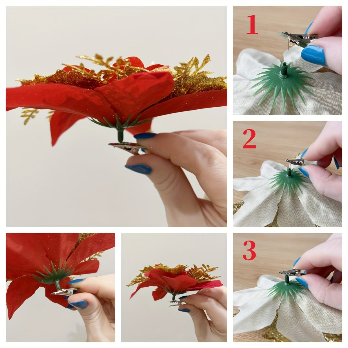 20pcs Poinsettia Christmas Flowers Double Layer Pink Border Decorations for Festive Holiday