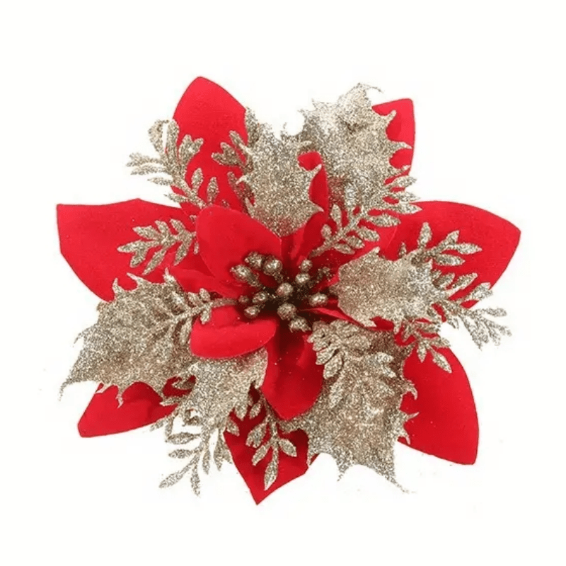 20pcs Poinsettia Christmas Flowers Double Layer Pink Border Decorations for Festive Holiday