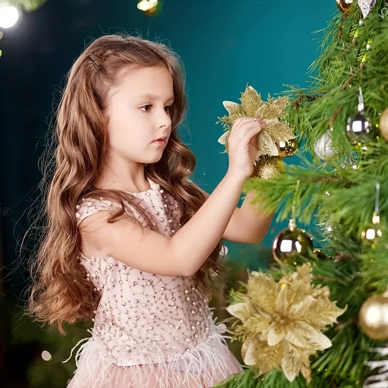 20pcs Poinsettia Christmas Flowers Double Layer Pink Border Decorations for Festive Holiday