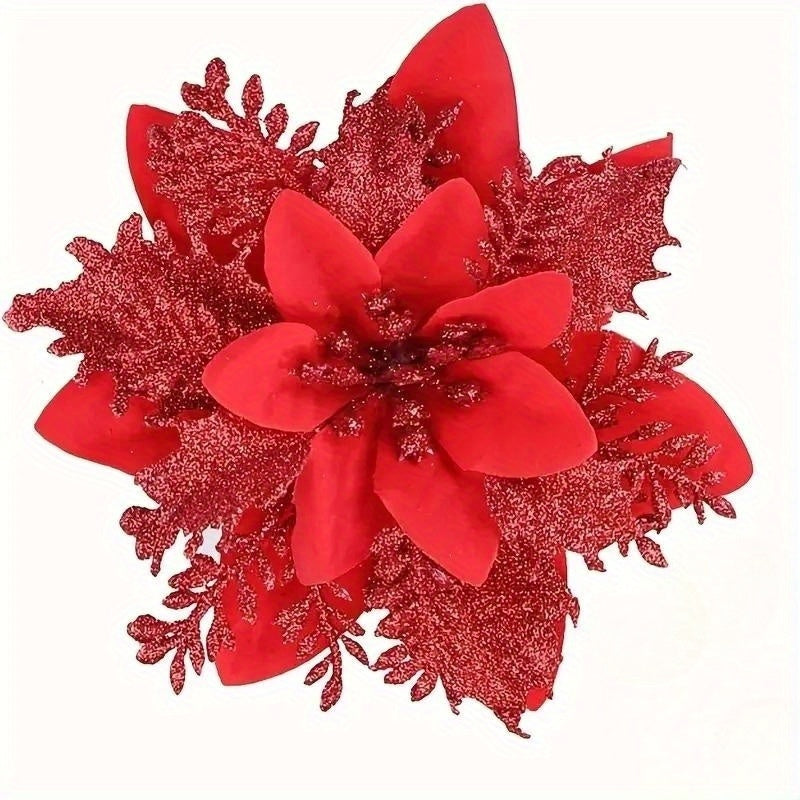 20pcs Poinsettia Christmas Flowers Double Layer Pink Border Decorations for Festive Holiday