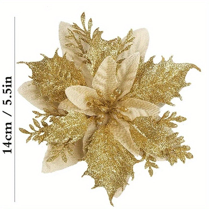 20pcs Poinsettia Christmas Flowers Double Layer Pink Border Decorations for Festive Holiday