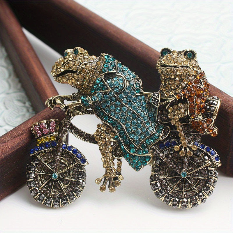 Vintage Style Rhinestone Frog Brooch Pin Animal Design Jewelry