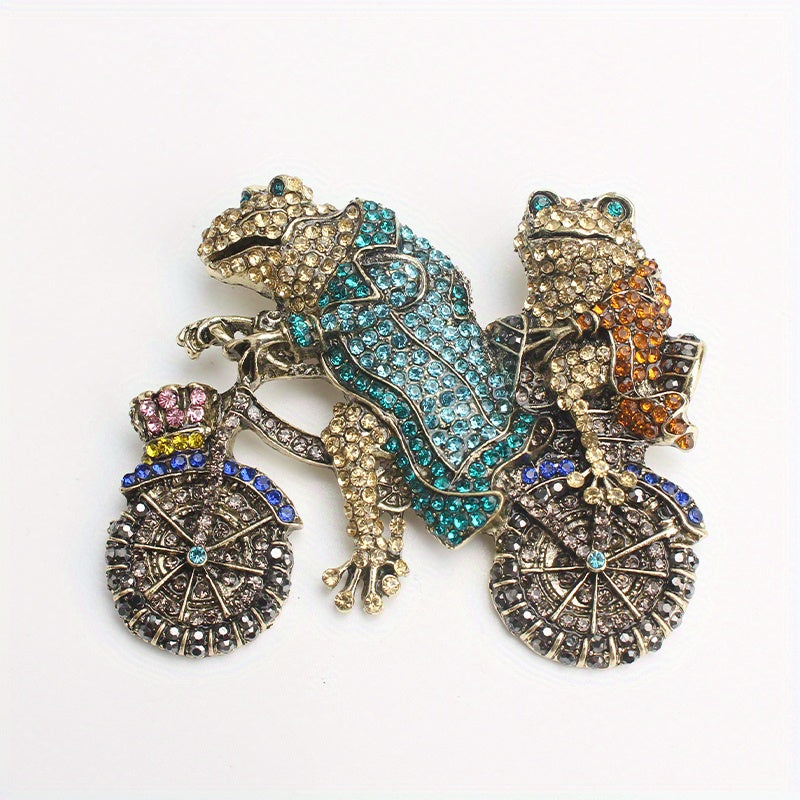 Vintage Style Rhinestone Frog Brooch Pin Animal Design Jewelry