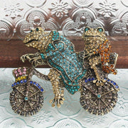 Vintage Style Rhinestone Frog Brooch Pin Animal Design Jewelry