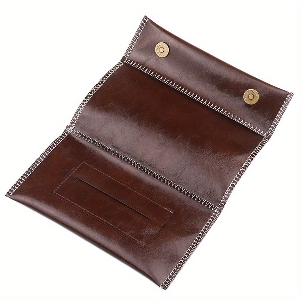 Leather Tobacco Pouch 3-Fold Cigarette Case with Zipper Portable Accessory