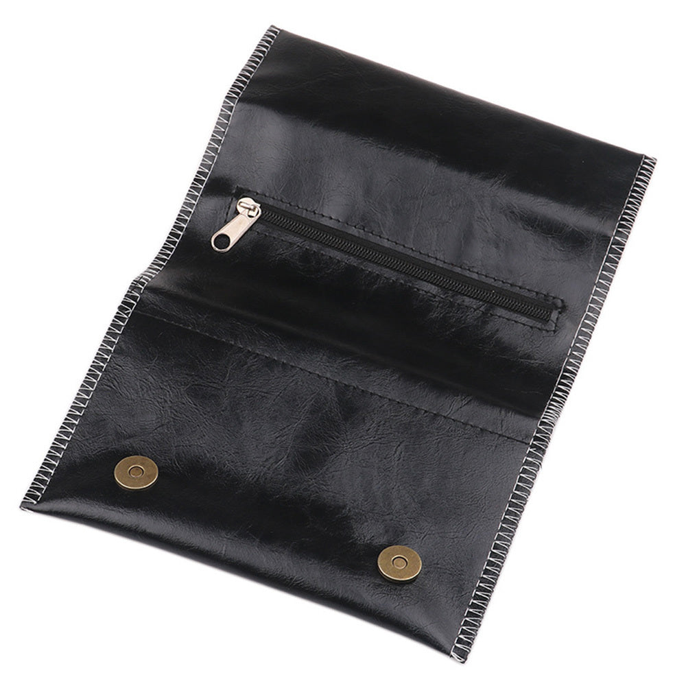 Leather Tobacco Pouch 3-Fold Cigarette Case with Zipper Portable Accessory