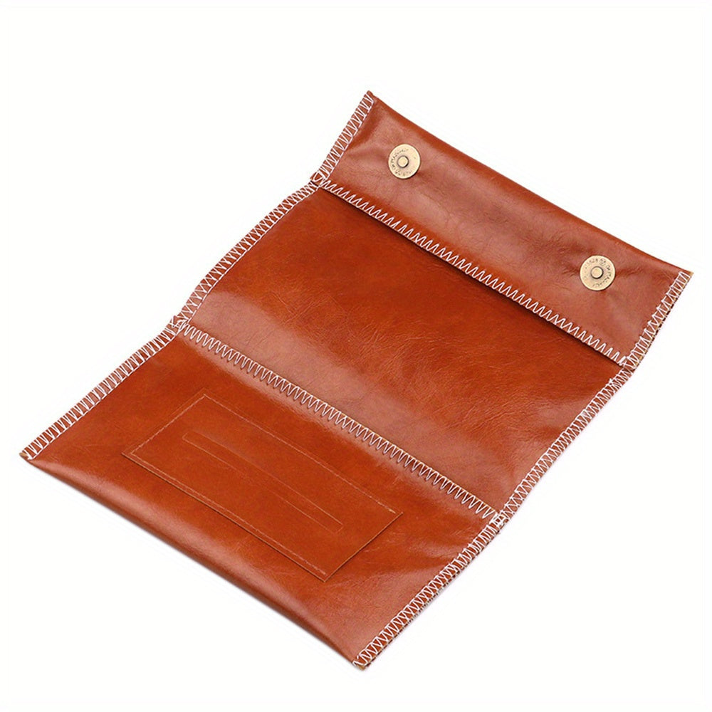 Leather Tobacco Pouch 3-Fold Cigarette Case with Zipper Portable Accessory