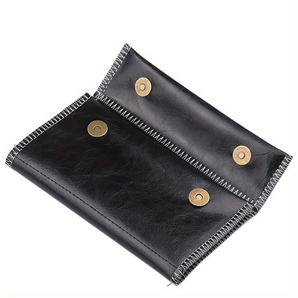 Leather Tobacco Pouch 3-Fold Cigarette Case with Zipper Portable Accessory