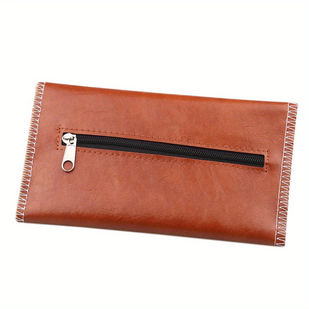 Leather Tobacco Pouch 3-Fold Cigarette Case with Zipper Portable Accessory