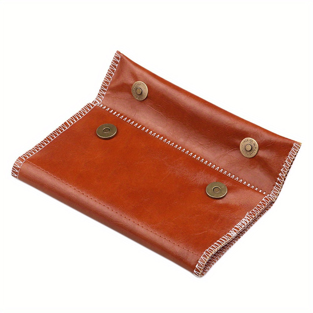 Leather Tobacco Pouch 3-Fold Cigarette Case with Zipper Portable Accessory