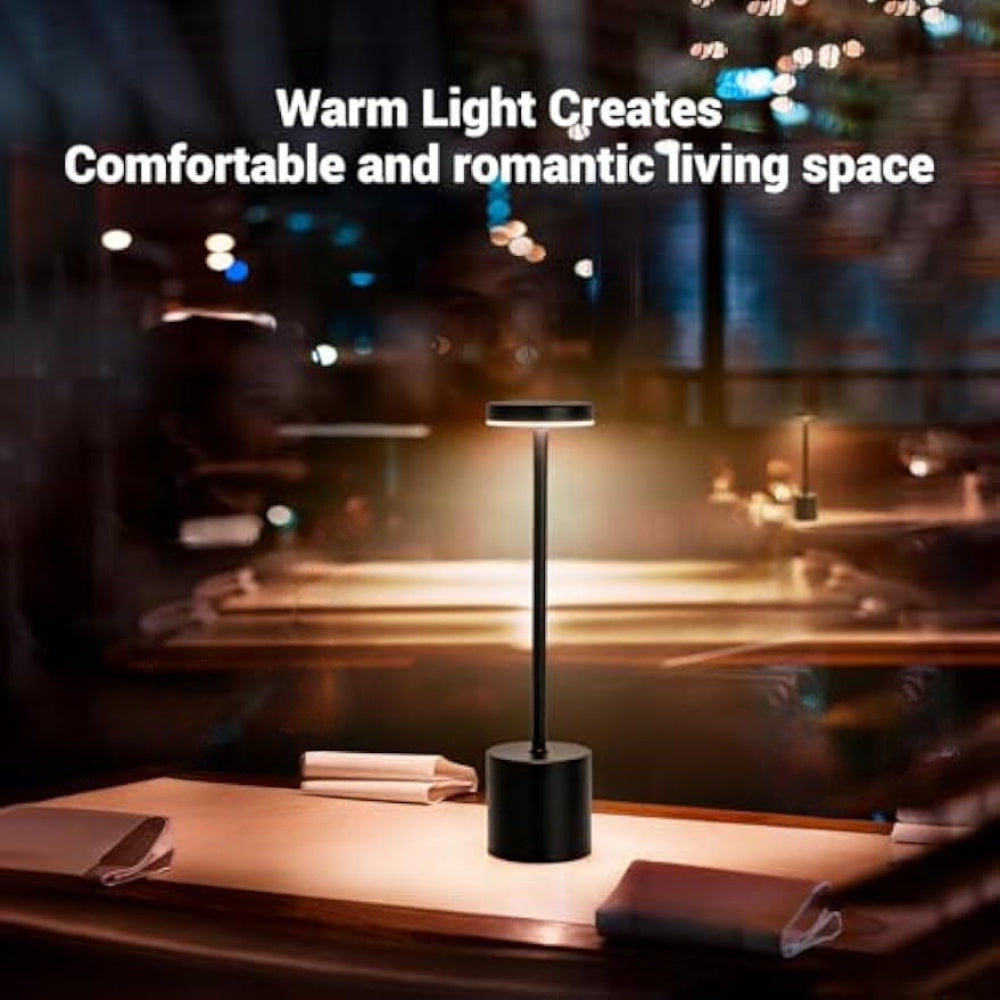 Qora qayta to'ldiriladigan LED stol lampasi, sensorli boshqaruv va sozlanadigan yoritish bilan