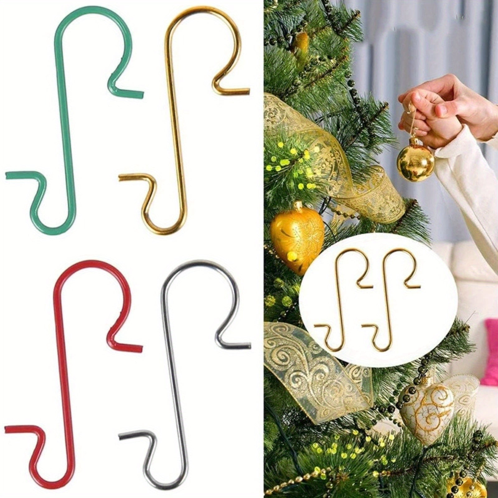 50 Classic Style Christmas Tree S-Hooks for Wreath and Tree Decorations