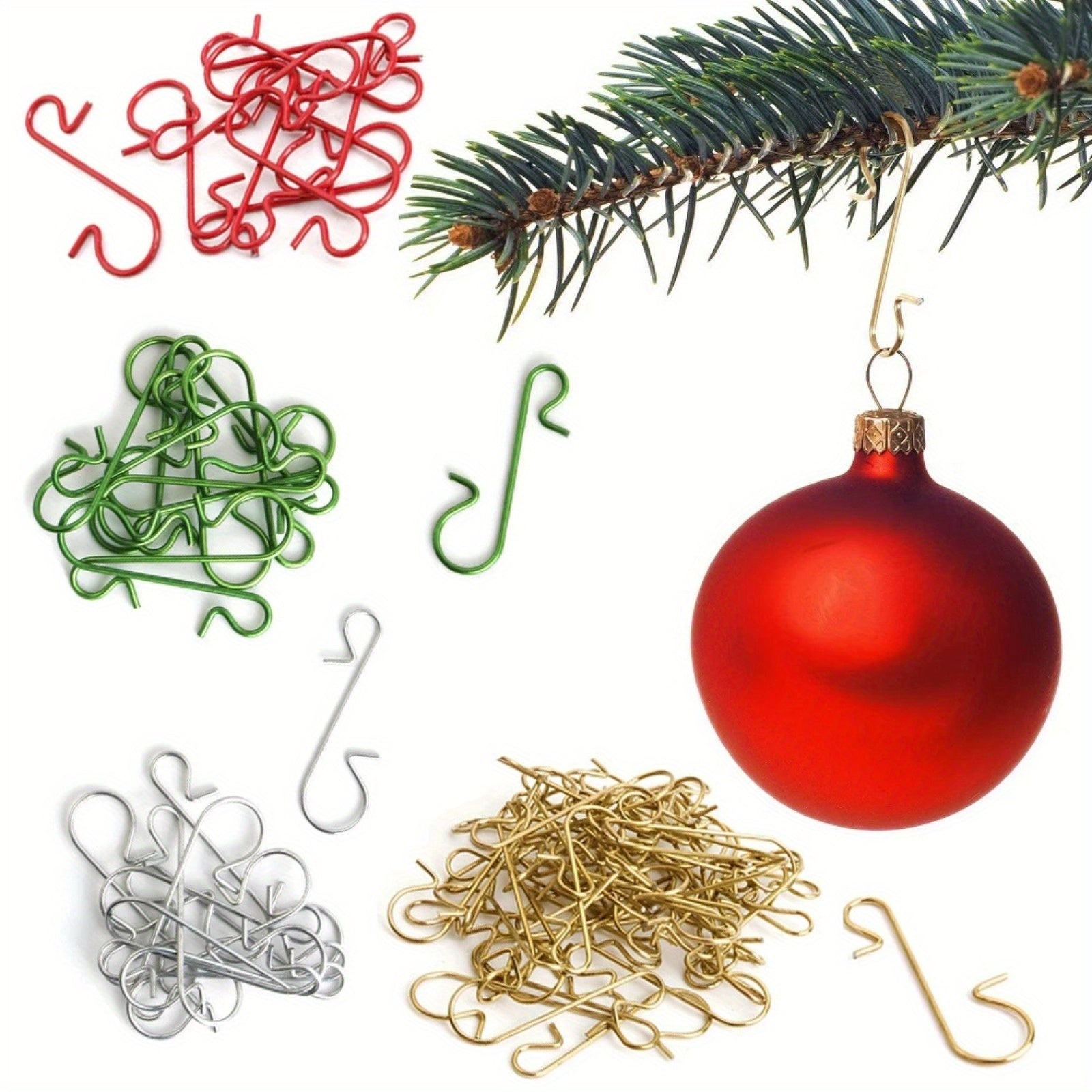 50 Classic Style Christmas Tree S-Hooks for Wreath and Tree Decorations