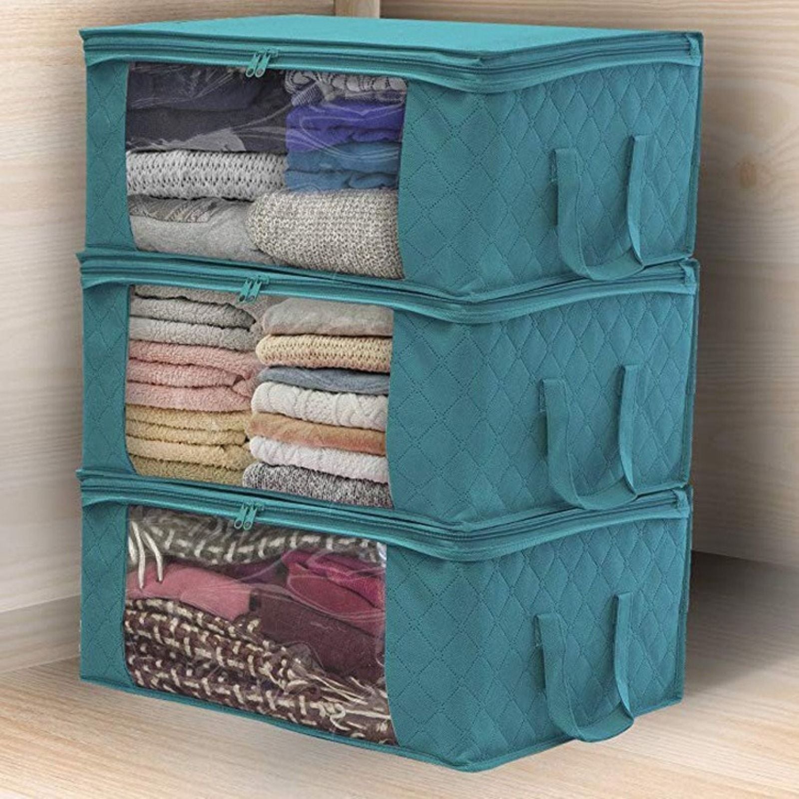 Fabric Storage Bins with Clear Windows Stackable Closet Organizers Dustproof Foldable for Clothing and Apparel