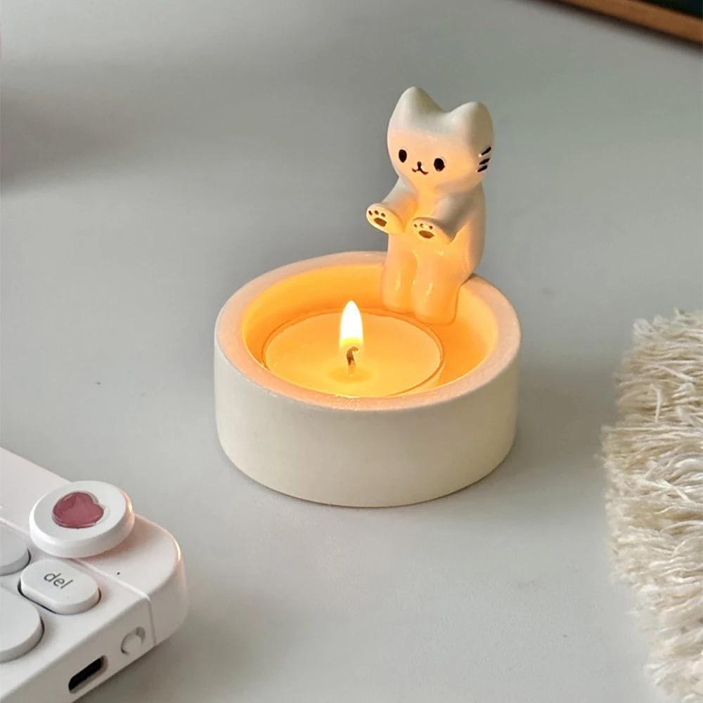 Ceramic Candle Holder with Cat Design for Gifts and Decor