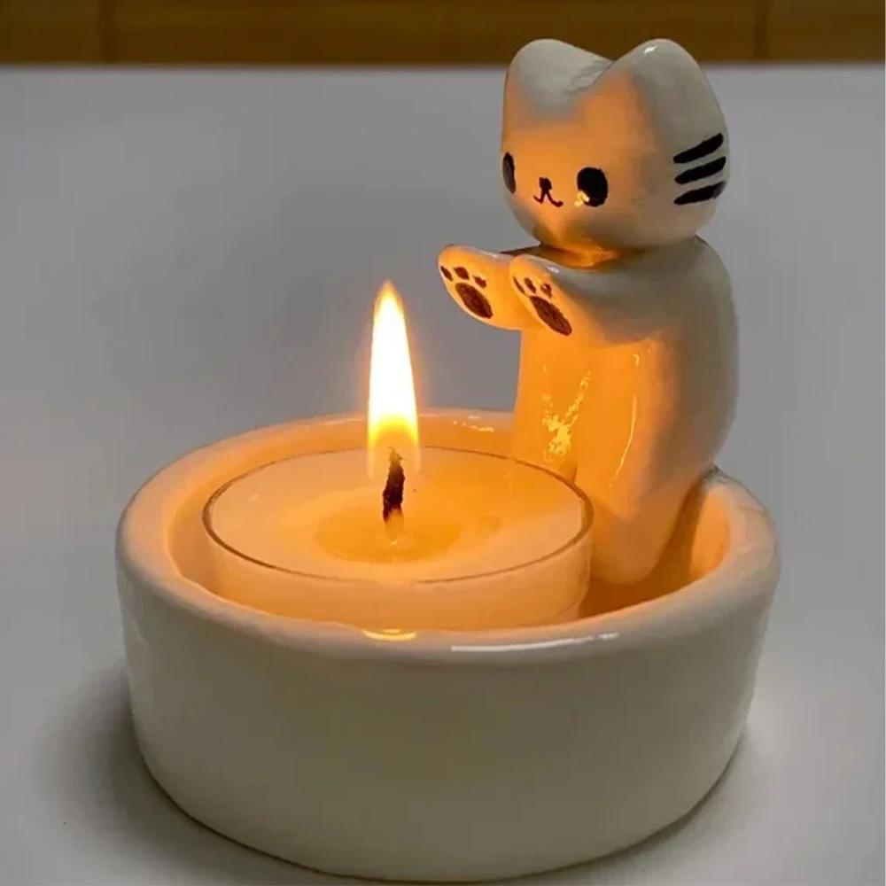 Ceramic Candle Holder with Cat Design for Gifts and Decor