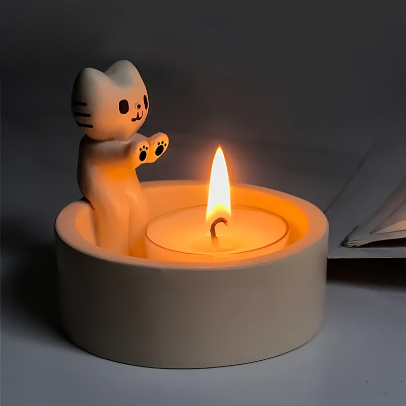 Ceramic Candle Holder with Cat Design for Gifts and Decor