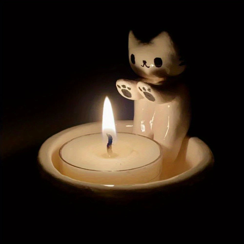 Ceramic Candle Holder with Cat Design for Gifts and Decor